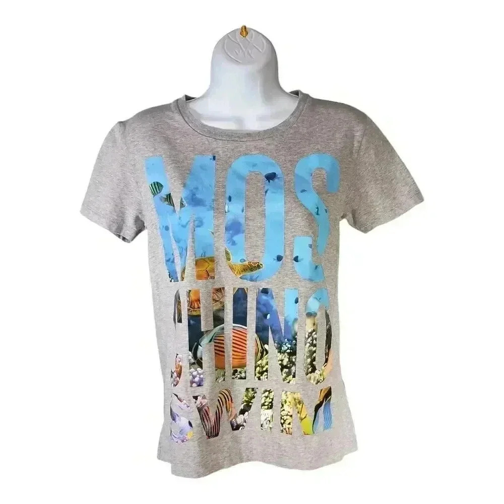 Moschino Swim T-Shirt Logo Short Sleeve Gray Cotton Crew Neck Women's XXS
